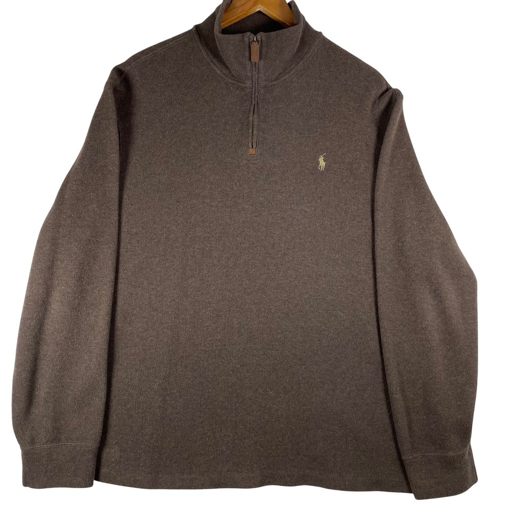 Polo Ralph Lauren Mens XL Brown 1/4 Zip Cotton Knit Pullover Sweater RN 41381